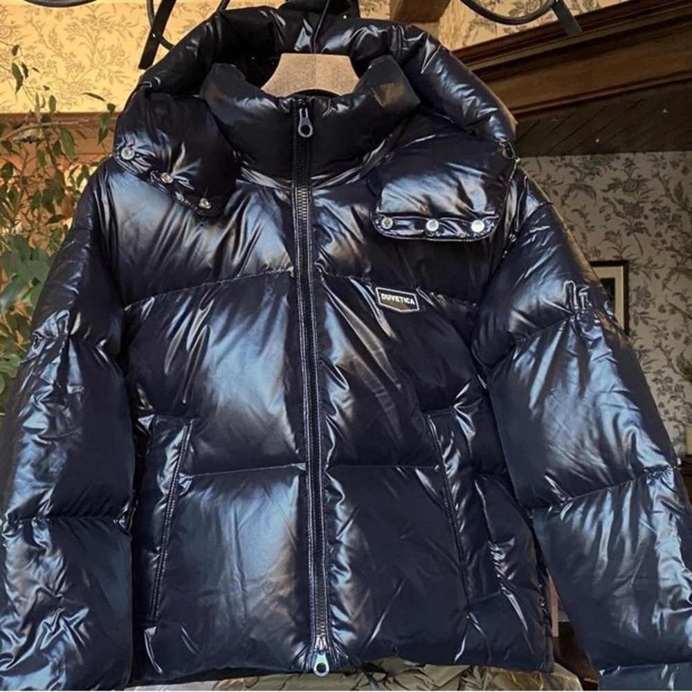 Duvetica Diadema Shiny Navy Blue cropped Jacket